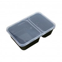 รูปกล่องอาหารพลาสติก สี่เหลี่ยมดำ 2 ช่อง 500 ml.