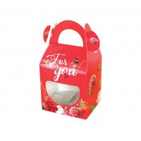 รูปกล่องคุกกี้หูหิ้ว Size S ลายดอกไม้แดง