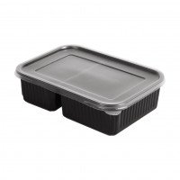 รูปกล่องอาหารพลาสติก สี่เหลี่ยมดำ 2 ช่อง 650 ml.