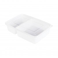 รูปกล่องอาหารพลาสติก สี่เหลี่ยมขาว 2 ช่อง 700 ml. (RW1597-W)