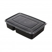 รูปกล่องอาหารพลาสติก สี่เหลี่ยมดำ 2 ช่อง 700 ml. (RW1597-B)
