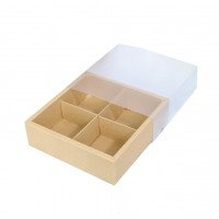 รูปกล่องของขวัญคราฟ 4 ช่อง ฝาพลาสติก (แบบสอด) 16.5x16.5x5 ซม.