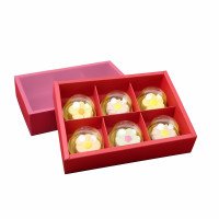 รูปกล่องกระดาษ 6 ช่อง สีแดง ขนาด 17x24x5 ซม. พร้อมฝาสอดพลาสติก