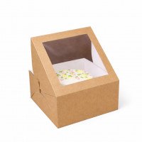 รูปกล่องเค้ก 1 ปอนด์ หน้าต่างสี่เหลี่ยม คราฟท์ขาว pay save