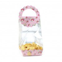 รูปเซ็ทหัวถุงขนมกลม + ฐาน ลายดอกไม้ สีชมพู